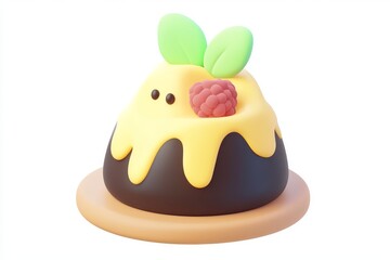 3D cartoon ice cream volcano with magma raspberry and crust chocolate on white background in ultra-high-definition isometric view