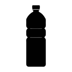A black silhouette of a plastic water bottle isolated on white background