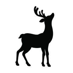 Silhouette of a majestic deer looking up isolated on white background