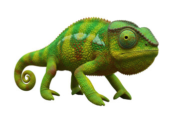Isolated Bright Green Chameleon Reptile Standing