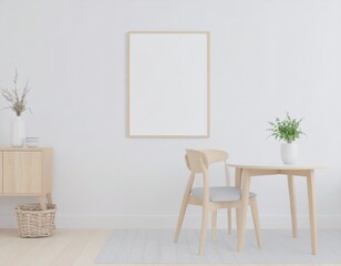 mock up poster frame in modern interior background, living room, Scandinavian style, 3D render, 3D illustration