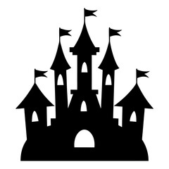 A black silhouette of a majestic castle isolated on white background