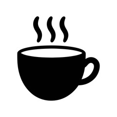 A simple black silhouette of a steaming cup isolated on white background