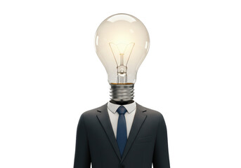 Isolated Businessman with a Light Bulb for a Head