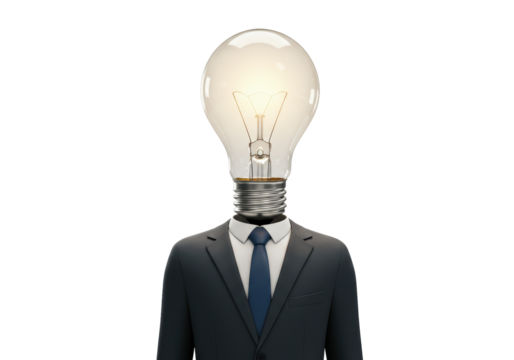 Isolated Businessman with a Light Bulb for a Head