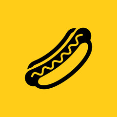 A simple hot dog icon is shown on a yellow background