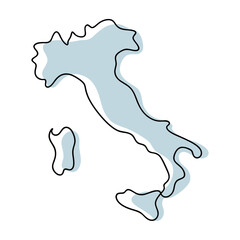 A simple line drawing of the map of italy is isolated on white background © Iconify Studio