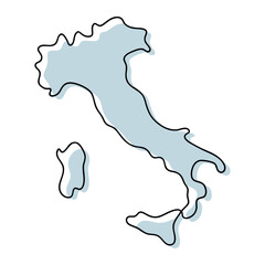 A simple line drawing of the map of italy is isolated on white background