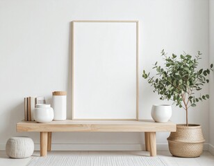 mock up poster frame in modern interior background, living room, Scandinavian style, 3D render, 3D illustration