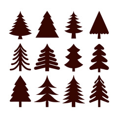 Obraz premium Collection of twelve christmas tree silhouettes in various shapes and designs on white