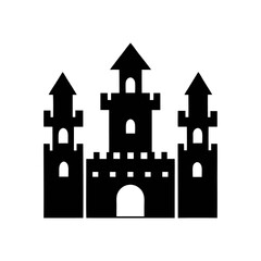 Obraz premium A black silhouette of a castle with three towers and an arched entrance on a white background