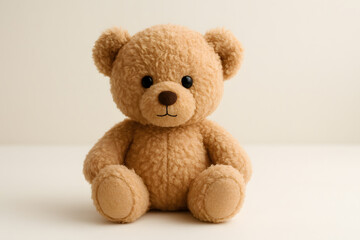 Obraz premium Adorable Plush Teddy Bear Sitting on White Background Childrens Toy Soft Toy