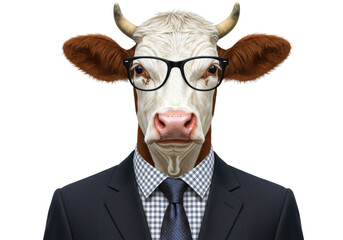 Isolated Cow Dressed in Business Suit and Glasses