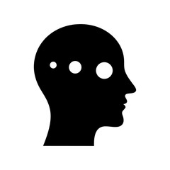 Silhouette of a head in black with three white circles of varying sizes inside the head