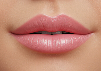 Isolated Close-up of Perfectly Shaped and Plump Pink Lips