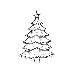 Elegant Christmas tree vector with snowflakes, a festive holiday winter decoration, Merry Christmas Day, Line art.