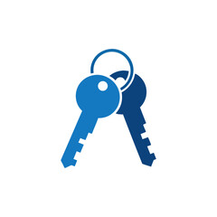 Two blue keys isolated on white background, a simple icon representing security and access
