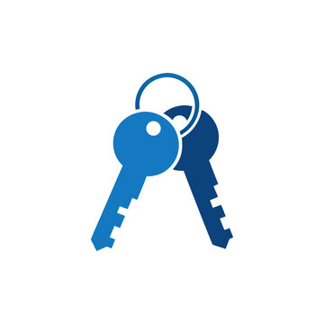 Two blue keys isolated on white background, a simple icon representing security and access