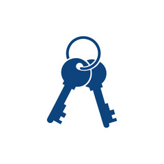 Two blue keys on a ring isolated on white background