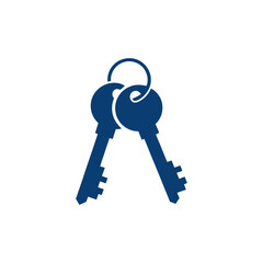 Two blue keys on a ring, isolated on white background