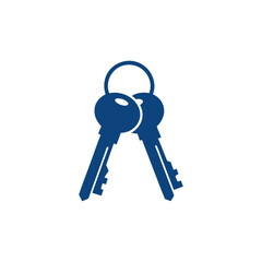 Two blue keys on a ring, isolated on white background