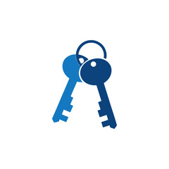 Two blue keys on a ring, isolated on white background