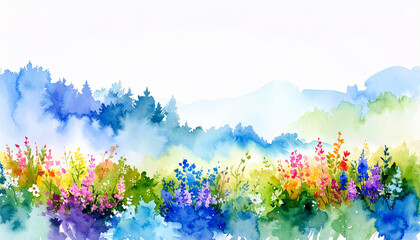 Fototapeta premium Watercolor paintings of the natural scenery of autumn. Watercolor strip with a touch of soft color. Freehand drawing design element on a white background. 