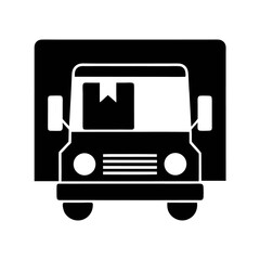 A black delivery truck icon, isolated on white background