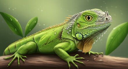 Fototapeta premium Green Iguana on Branch