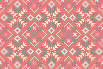 Cross stitch pattern concept showcasing traditional ethnic geometric pattern, Design for textile, background,carpet,wallpaper,clothing,wrapping,Batik,fabric,Vector illustration	
