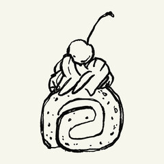 Hand-drawn roll cake doodle illustration