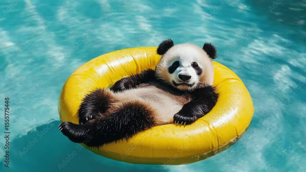 Poster a close-up image of a panda bear relaxing in a pool of water