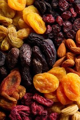 Dried fruits, tasty healthy dessert, healthy dried fruits close up, realistic photo