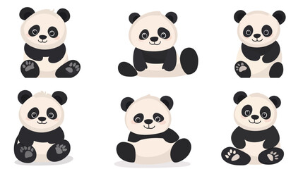 Naklejka premium Adorable cute panda cartoon in kawaii vector graphic style, featuring a chubby playful panda with big round eyes and a joyful expression, perfect for children’s books, stickers, merchandise, education