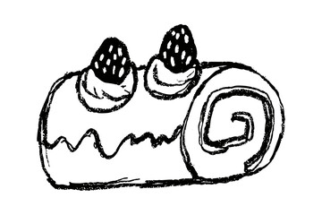 Hand-drawn Strawberry roll cake doodle illustration