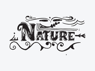 Hand-lettered word &ldquo;Nature&rdquo; with floral decorative style. Perfect for eco branding, posters, and artwork.