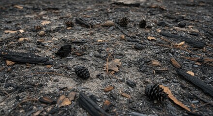 Aftermath of a Forest Fire Burnt Ground Detail