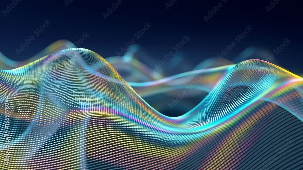 Poster a colorful, abstract wave pattern is displayed on a dark background. the colors are vibrant and the 