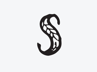 Hand-drawn lowercase letter S with abstract brush texture in black.