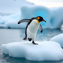 Adelie penguin jumping between two ice floes