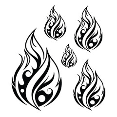 Collection of Tribal Flame Designs in Black and White for Tattoo or Logo