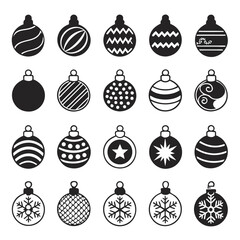 Fifteen Christmas Ornaments in Black and White with Various Patterns and Designs for the Holidays