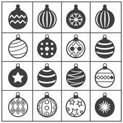 Collection of Christmas Ornaments with Different Patterns in Black and White Style