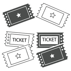 Monochrome Ticket Icons with Star and Text for Events and Entertainment Venues