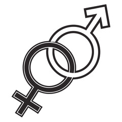 Intertwined Male and Female Gender Symbols Representing Love Relationships and Equality in Black and White