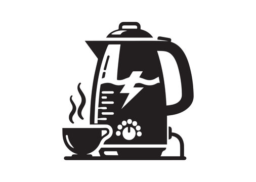 black electric kettle with cup of coffee clip art preview