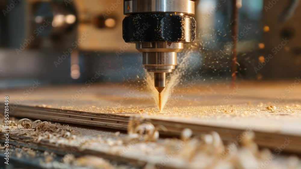 Poster a drilling machine cuts through a wooden block, highlighting its precision and power