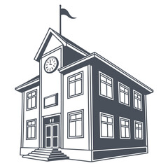 Outlined Illustration of a Classic School Building