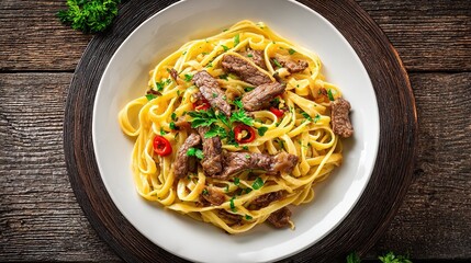pasta linguine with fried beef