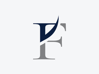 Elegant letter f logo with dynamic curve accent in serif style typography.